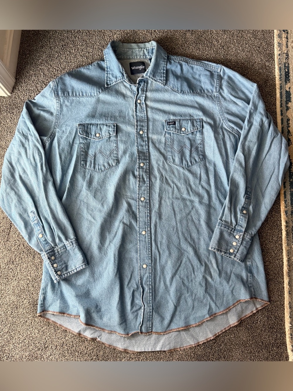 Big & Tall Wrangler Light Blue Denim Button-Up Western Shirt